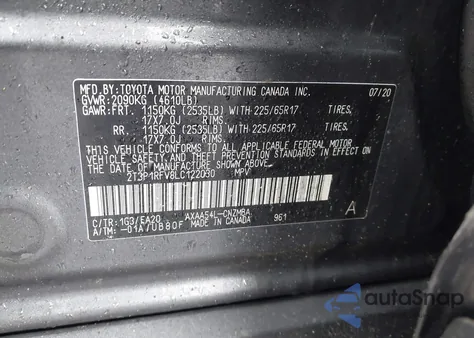 2020 Toyota Rav4 Xle из США, поврежденный, VIN 2T3P1RFV8LC122030